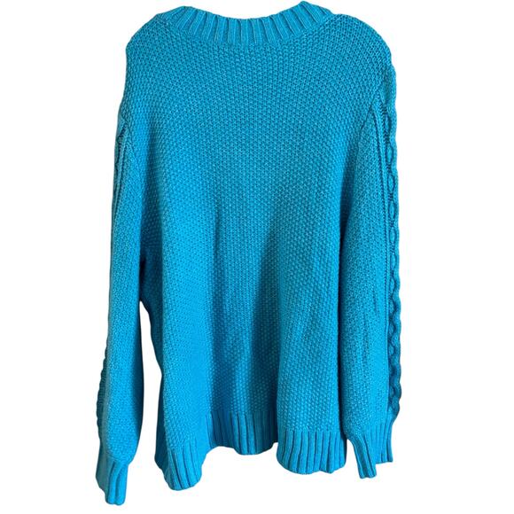 Talbots Balloon Sleeve Cable Knit Sweater Cyan Blue Size 2X NWOT Wool Blend - Picture 4 of 6